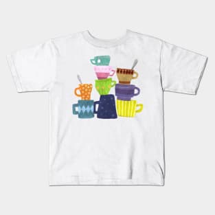 Coffee And Tea Mugs Stacked High Kids T-Shirt